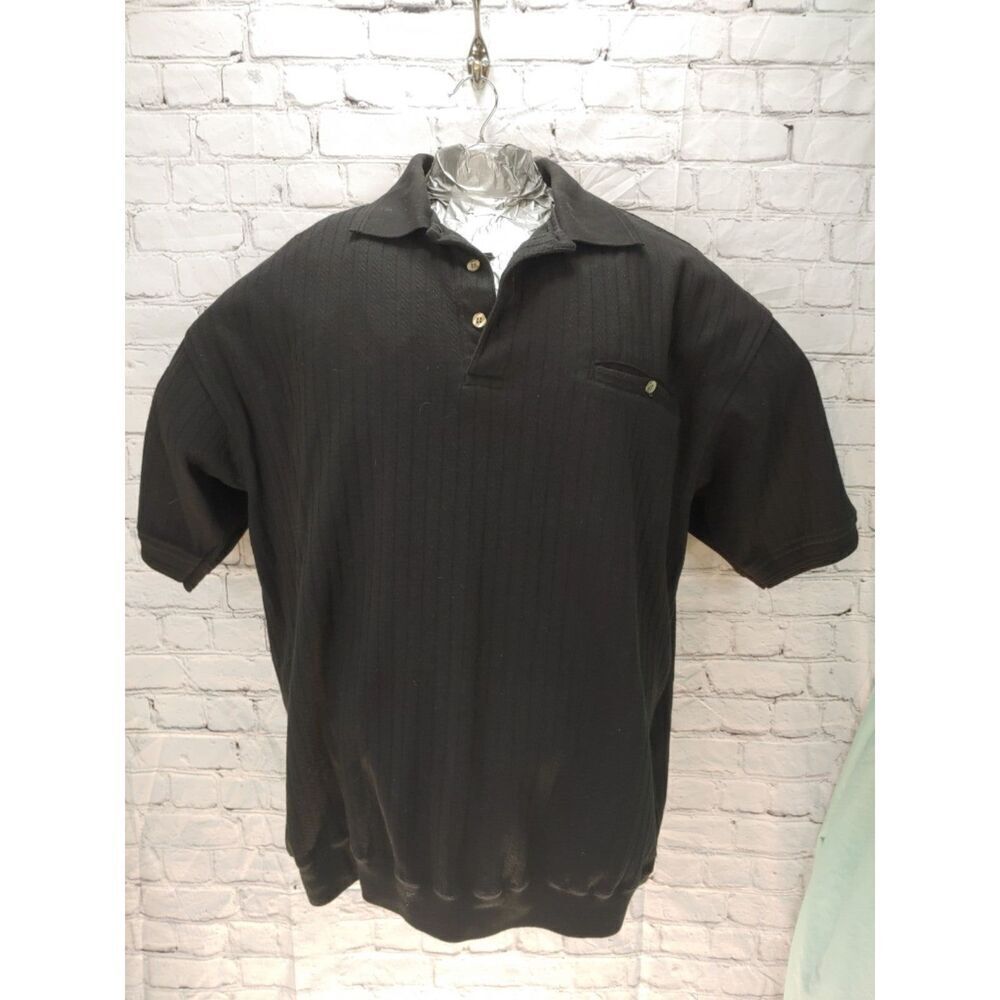 Adolfo Mens Size XL Black Knit Polo Shirt.